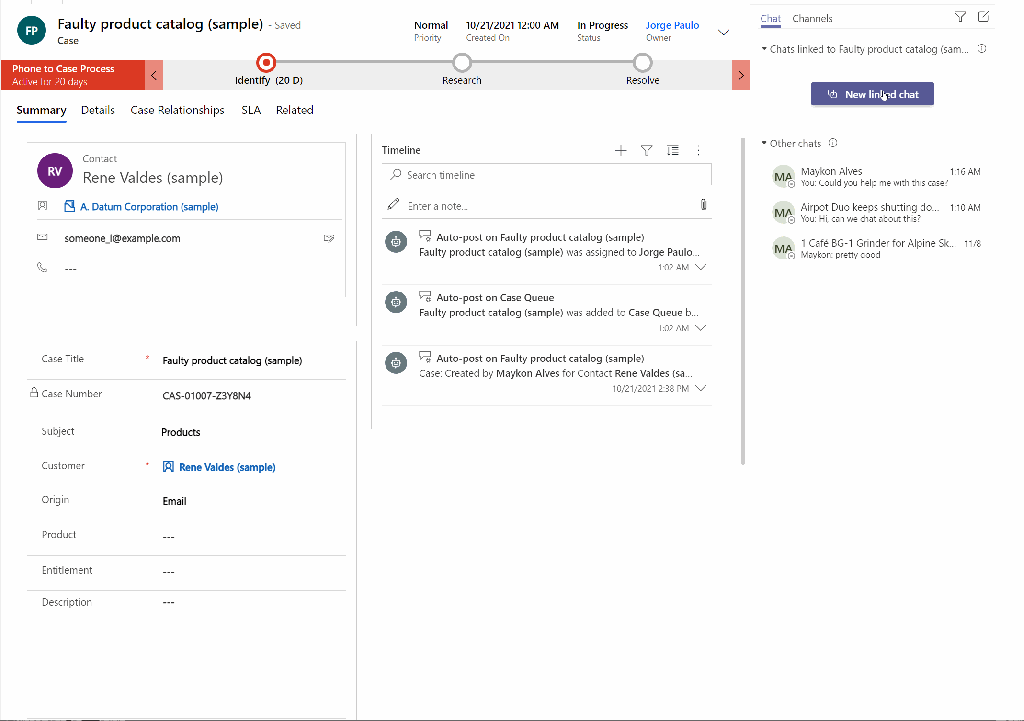 New linked chat associated with the Case