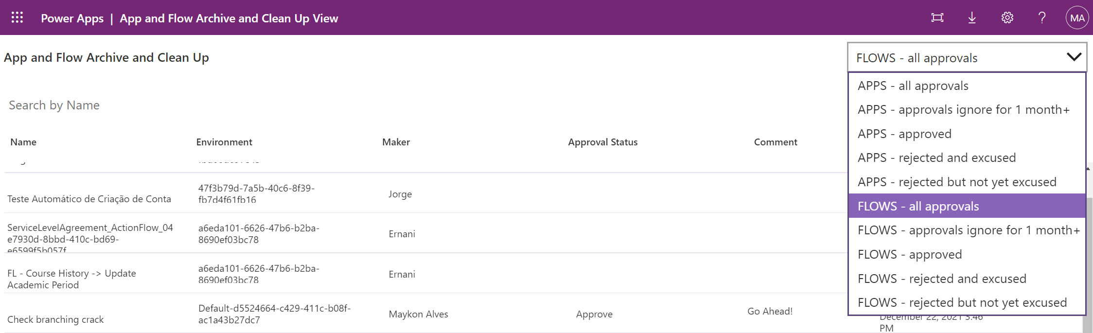 CoE - App and Flow Archive and Clean Up view