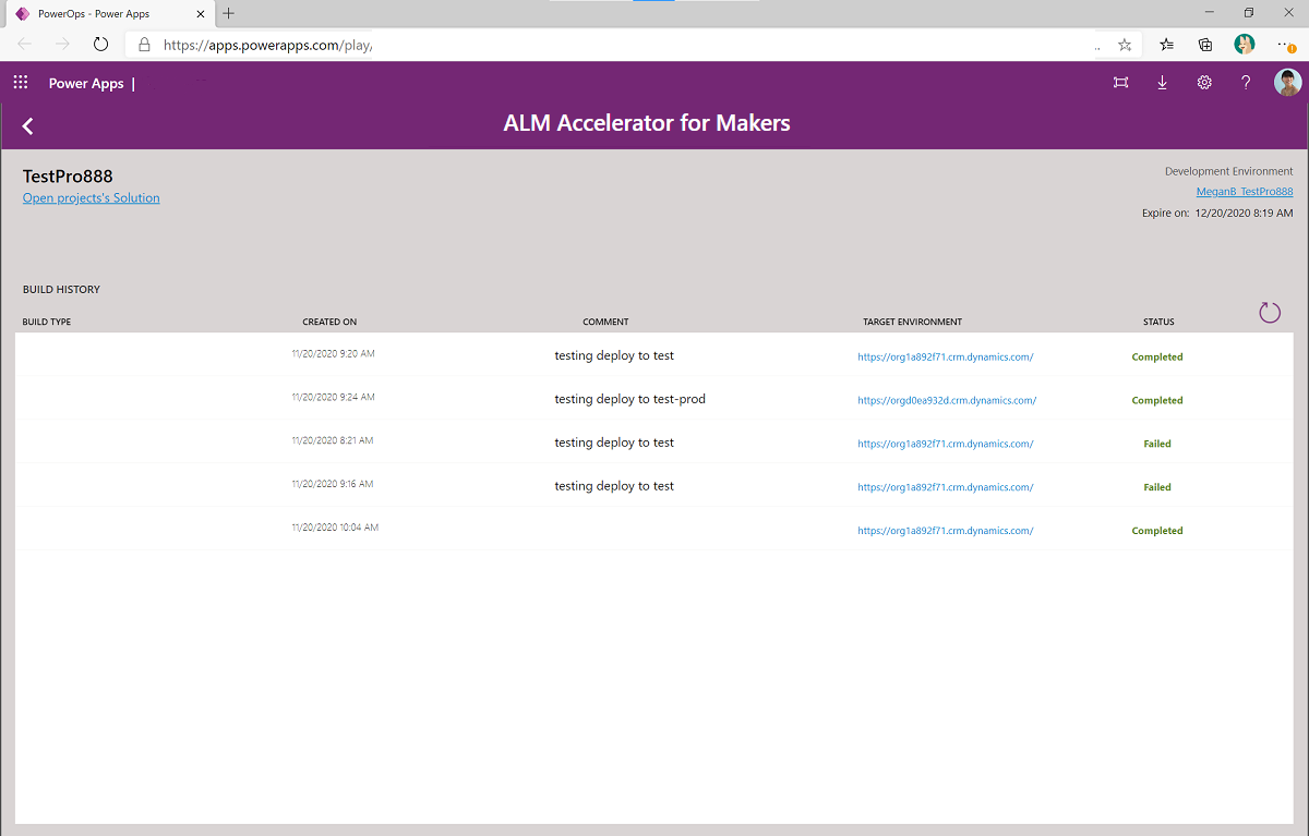 CoE - Build History from project