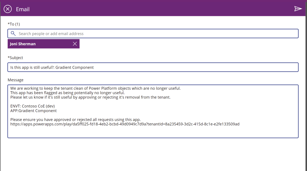 CoE - Cleanup Old Objects App admin view - Send notification
