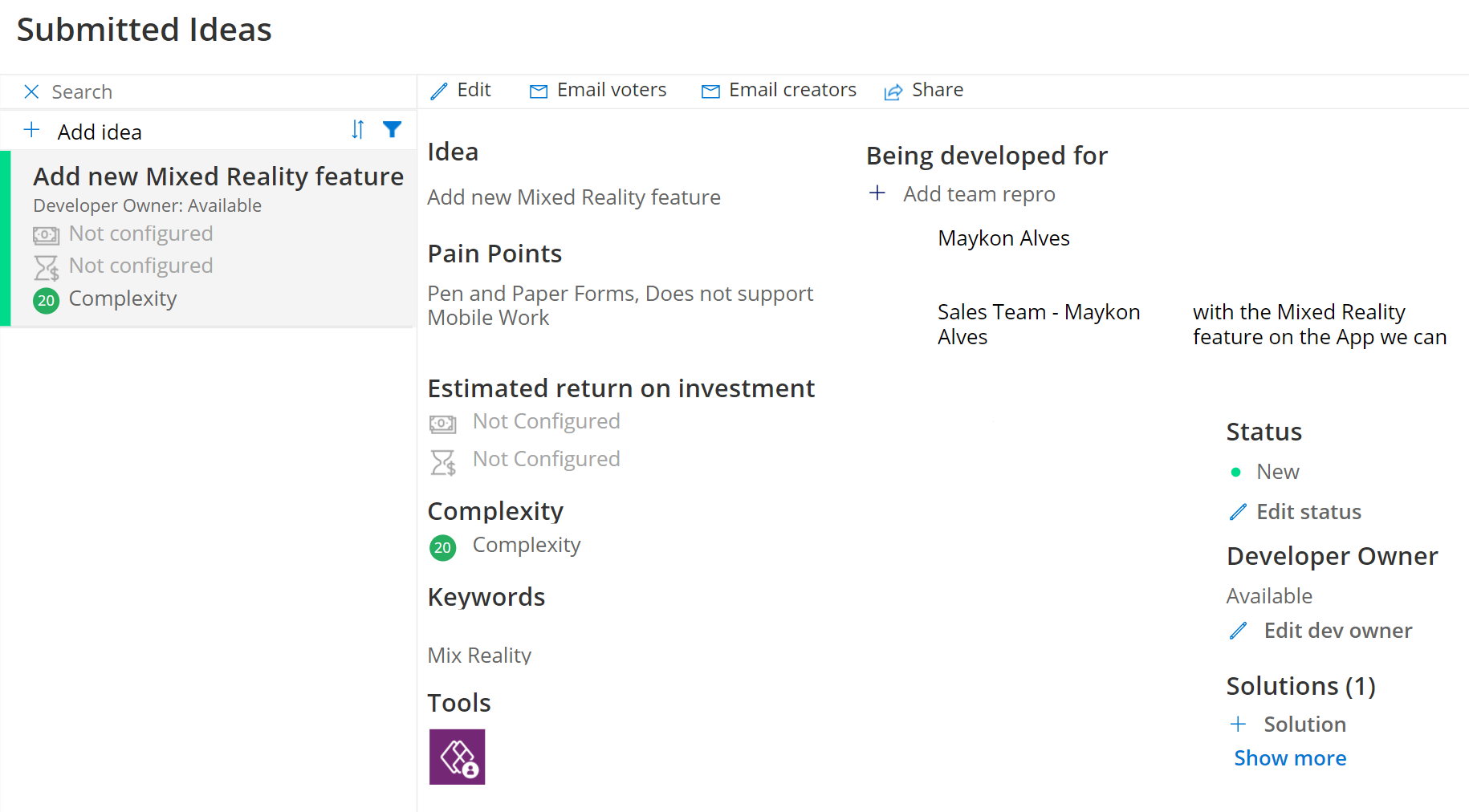 CoE - List of ideas submitted