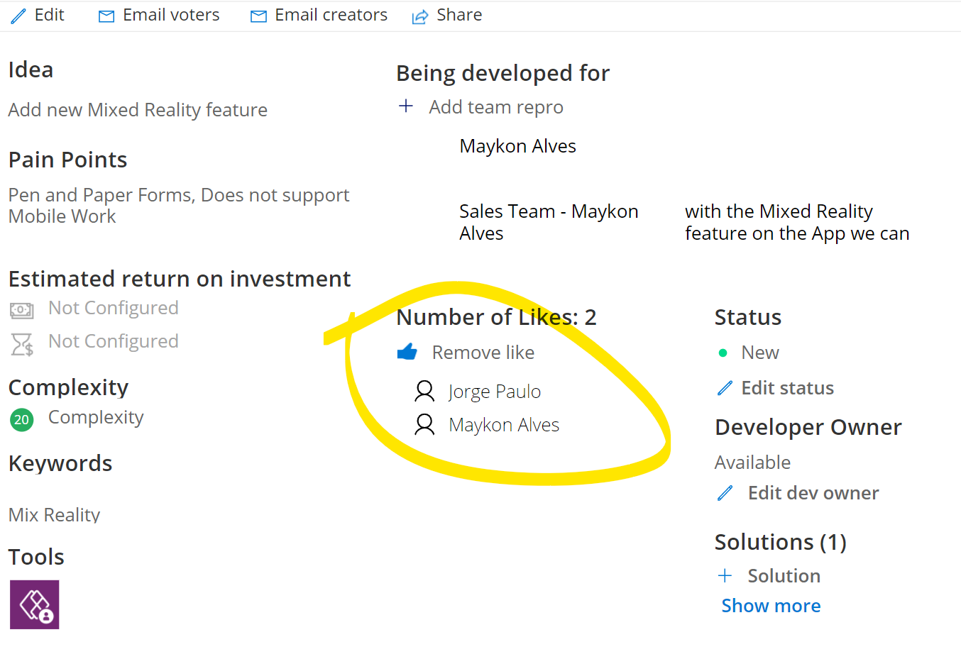 CoE - Number of like of the idea