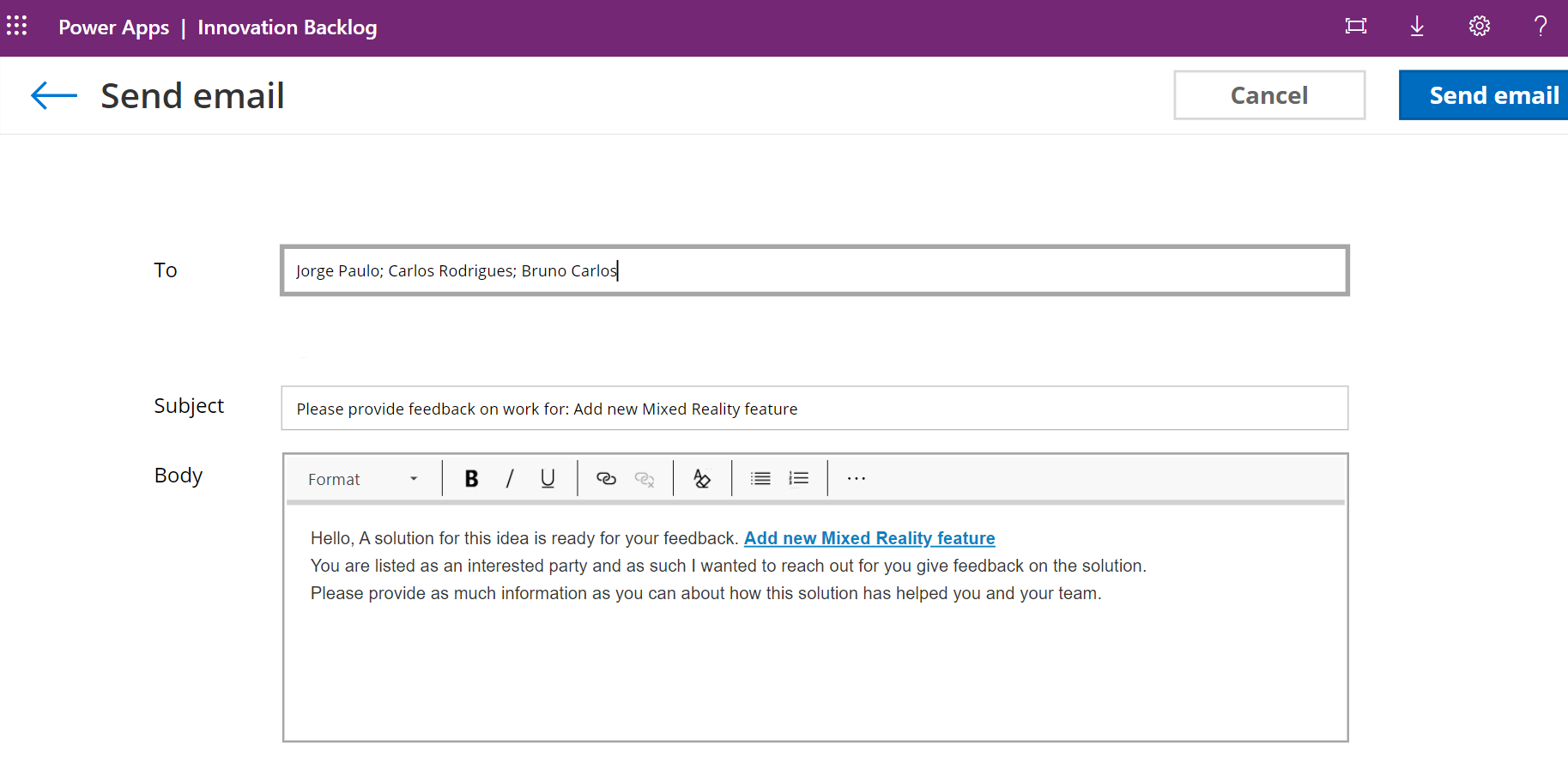 CoE - Requesting feedback of user
