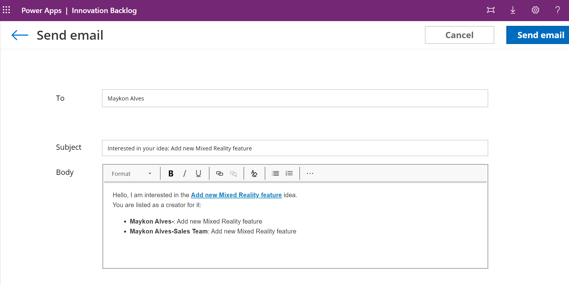CoE - Send email to creators