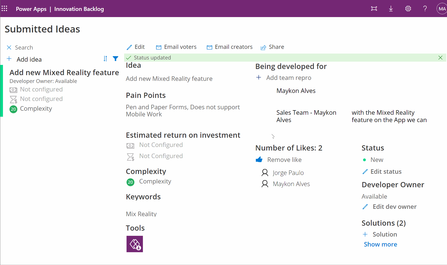 CoE - Updating Status and Assigning an owner 